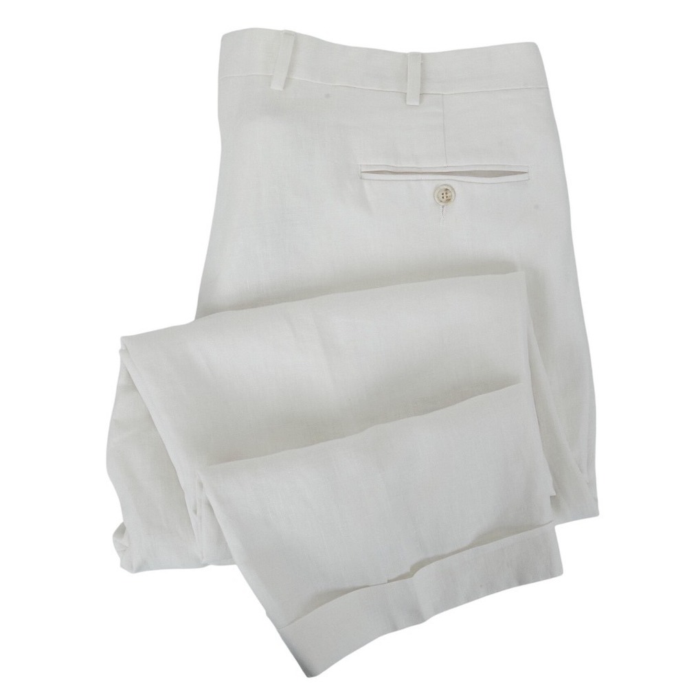 Ben Silver Charleston Mens 42 Dress Pants White Pleated Cuffed High Rise Linen